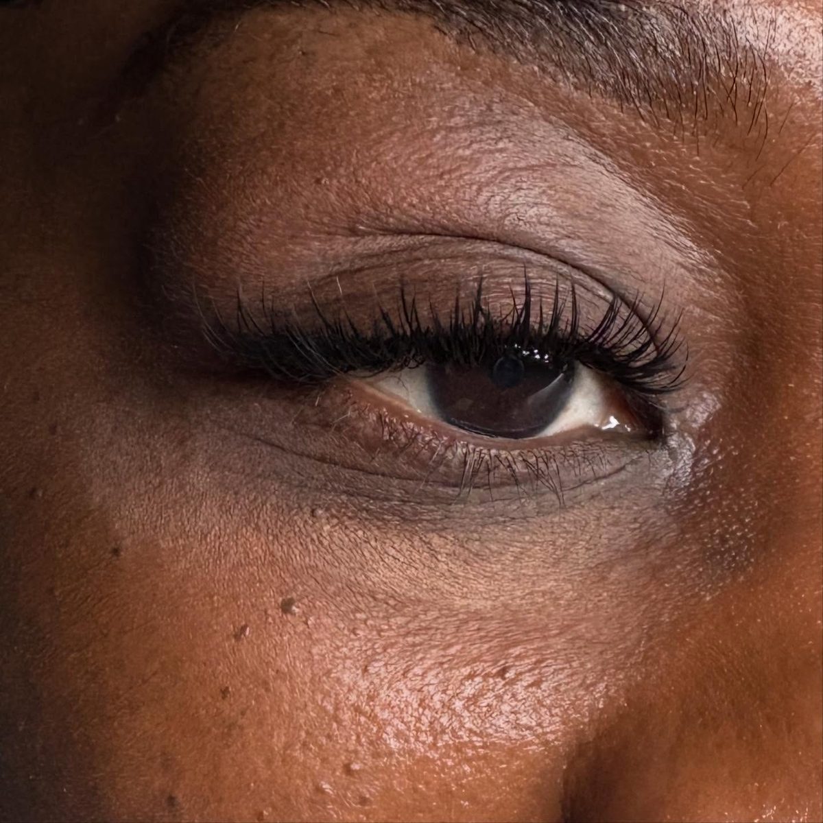 Close-up of a client's classic lash extension set